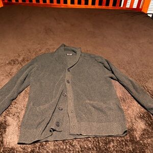 Dark Green Ribbed Button-Up Cardigan